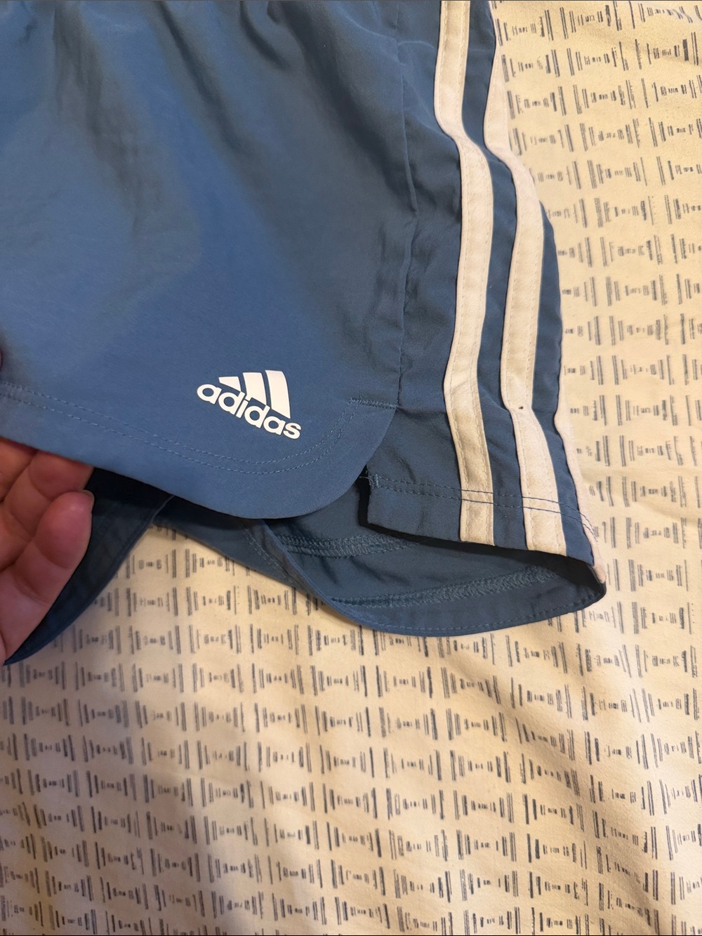 adidas Women's Blue Running Shorts with White Side Stripes - Picture 3 of 7
